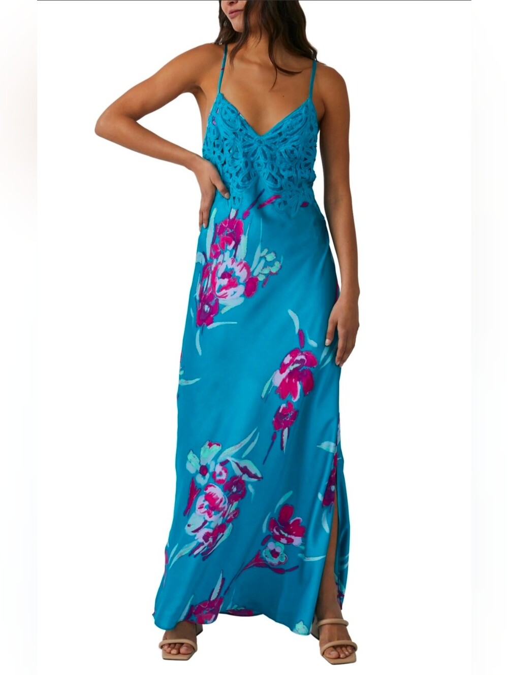 Free People Turquoise Floral Maxi Dress Medium